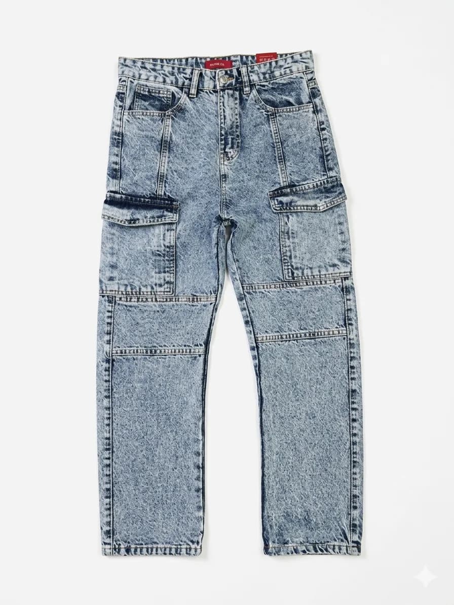 Acid Wash Cargo Jeans