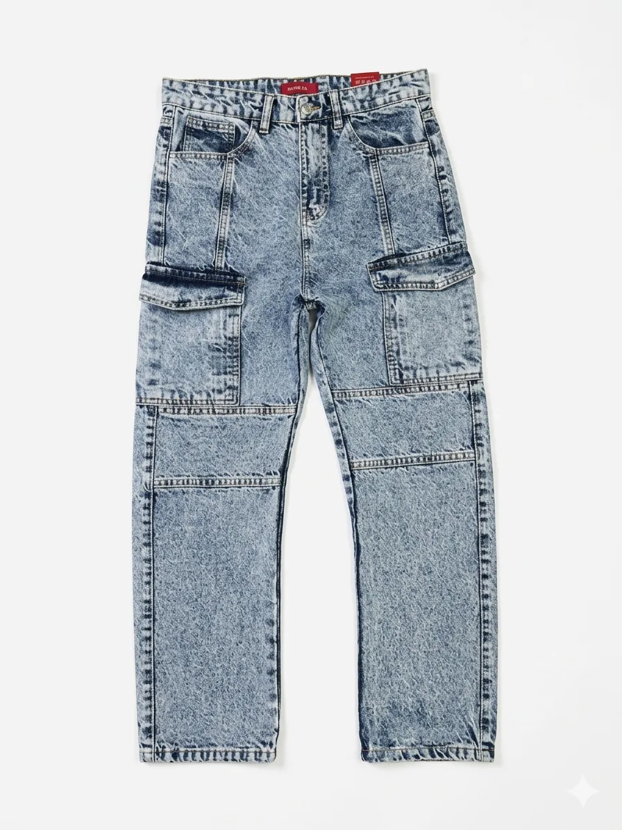 Acid Wash Cargo Jeans